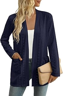 Women's Lightweight Open Front Cardigan Casual Long Sleeve Loose Cardigans with Pockets