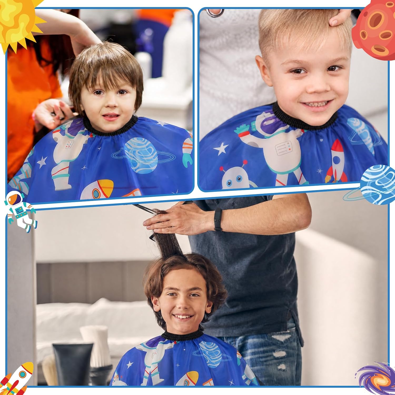 3 Pack Kids Hair Cutting Cape Professional Hairdressing Salon Cape | Cartoon Dinosaur Space Truck Barber Cape, Lightweight Waterproof Fabric, Adjustable Neckline for Boys Salon Home Use