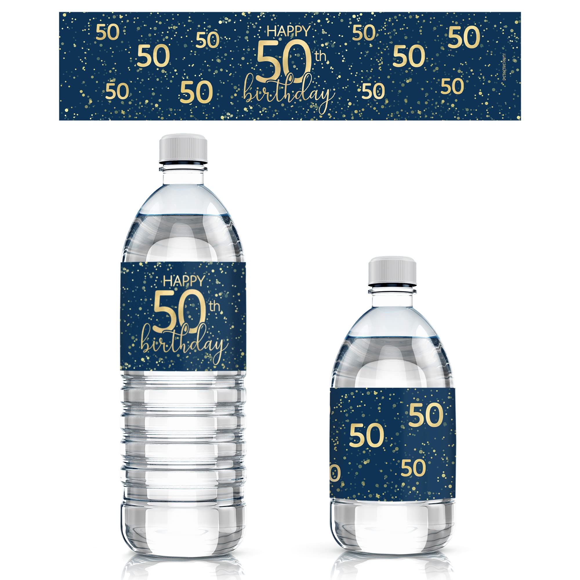 Navy Blue and Gold 50th Birthday Decorations for Men – 20 Waterproof Water Bottle Labels, Happy 50th Party Supplies Stickers