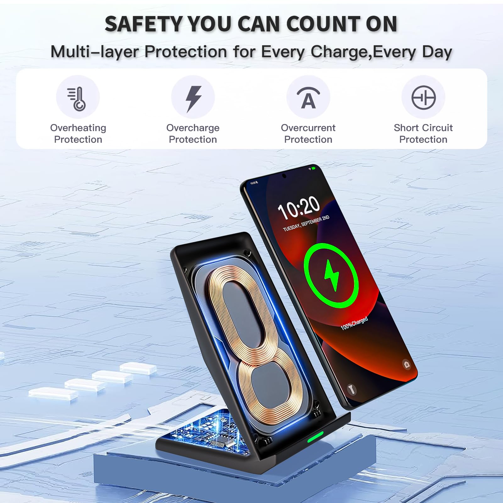 Rvelon Schnelles kabelloses Ladegerät, Computer Wireless Charging Stand mit 20W USB PD Adapter für Samsung Galaxy S25/S24/S23/S22/S21/Note 20, Pixel 8/7 Pro, für iPhone 17 Pro Max/17