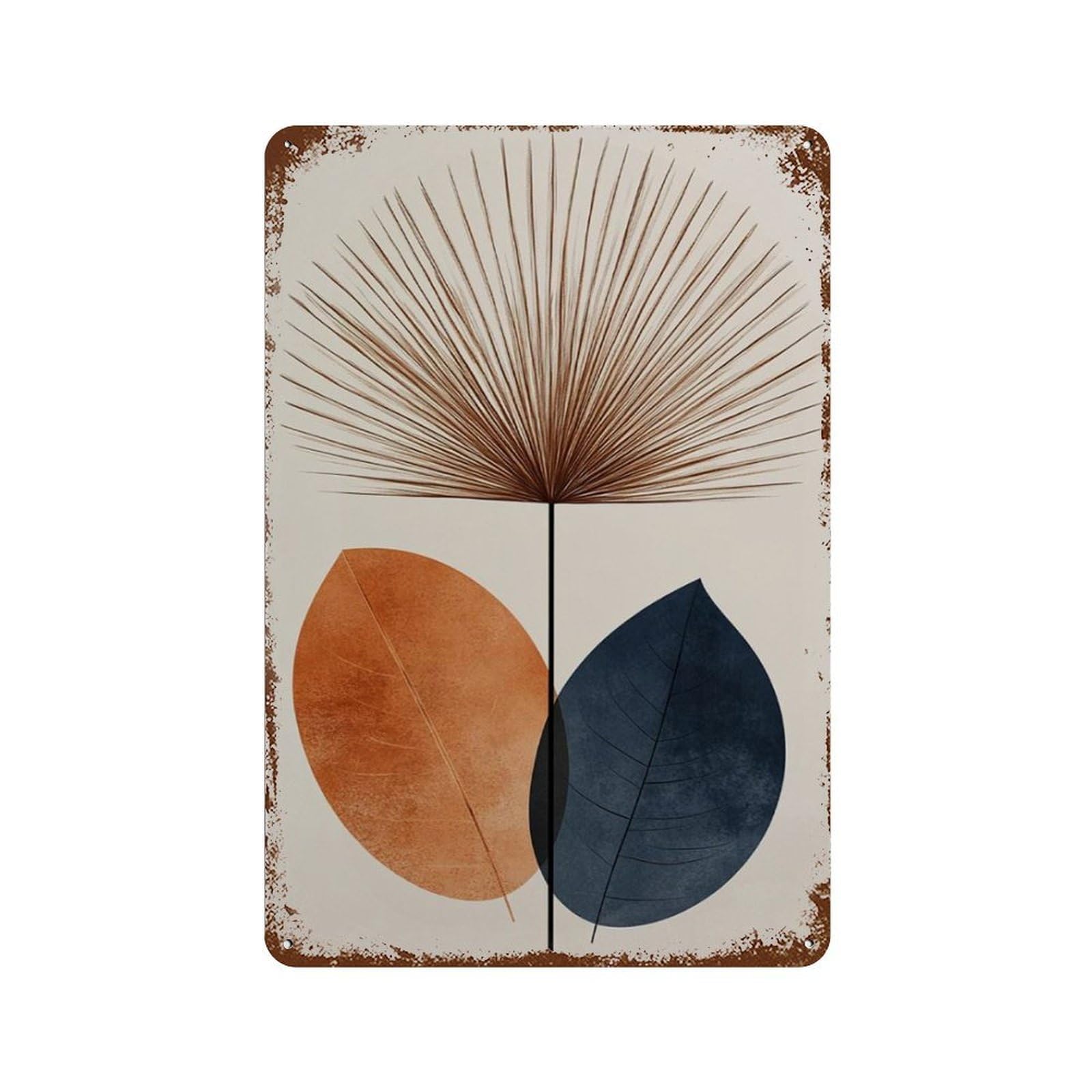 xiaoxiaoshen Abstract Botanical Modern Leaf Minimal Plant Work Neutral Eh Tone Scandinavian Wall Decor Art Metal Tin Poster Modern Home Decor Art Home Bar Shop Decorations Vintage Sign 30x20cm