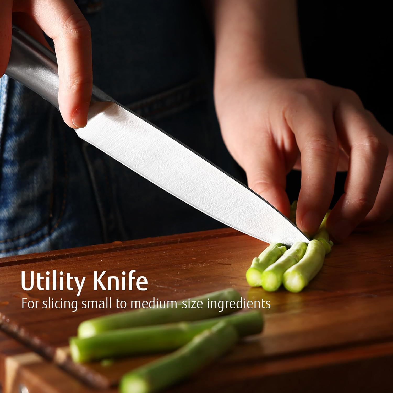 hecef Silver Kitchen knife set of 3, Satin Finish Blade with Hollow Handle, includes 8" Chef, 5" Utility and 3.5" paring knife - Image 6