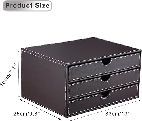 Miniatura 10 de KINGFOM Caja organizadora grande de 3 capas y 3 cajones con estructura de madera triple y cuero de 13 x 25 pulgadas (marrón)