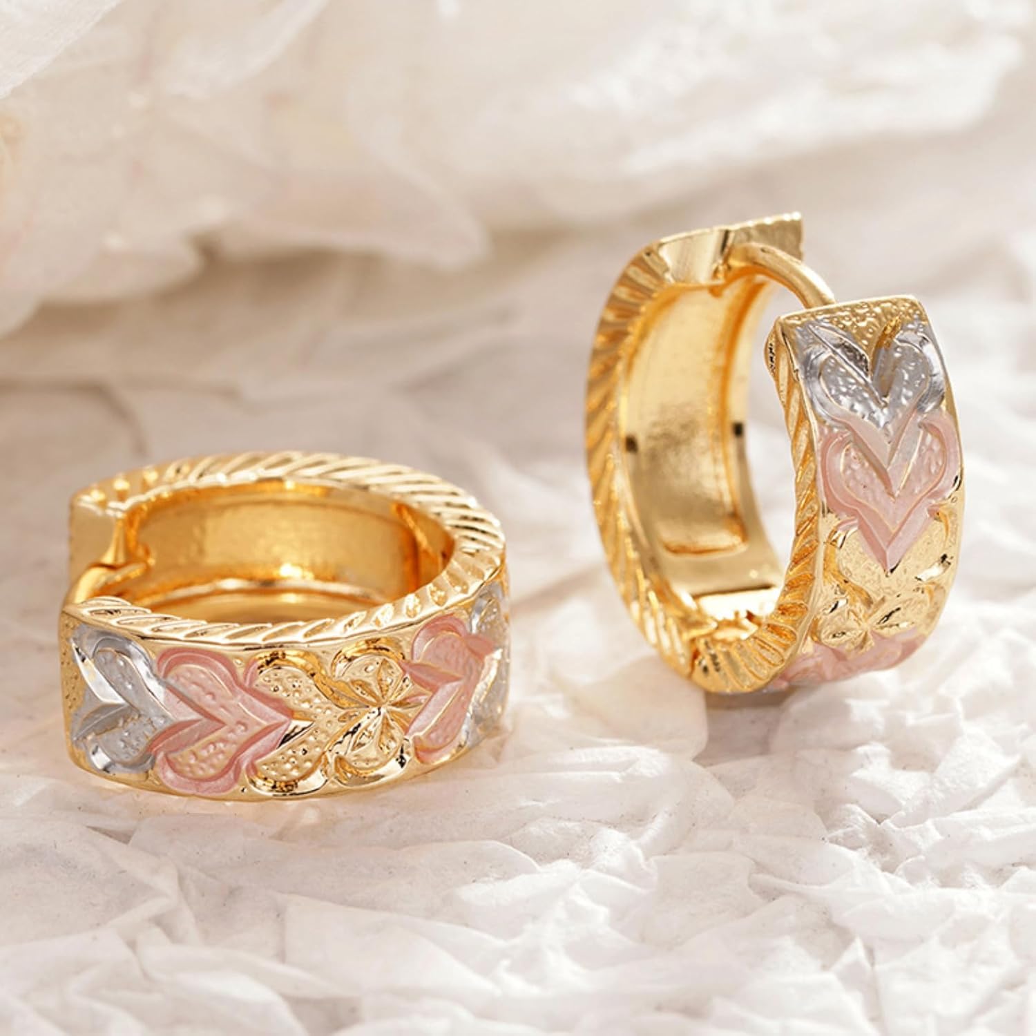 Chunky Gold Earrings for Women Gold Hoop Pink Heart Earrings Statement Jewelry Trendy Jewelry Gifts - Image 3