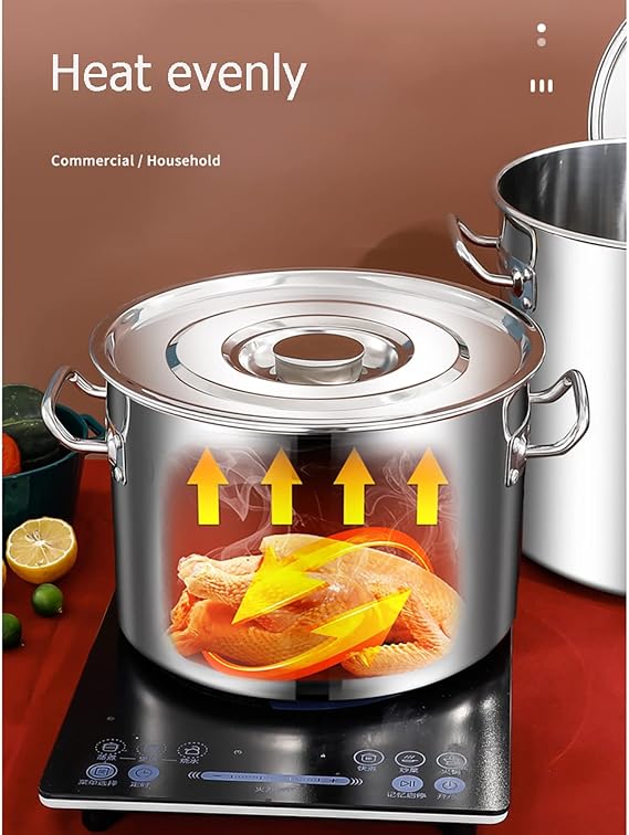 304 Stainless Steel Stock Pot with Cover, Stainless Steel Stockpot with Lid, Compatible with All Heat Sources, Silver,45 * 26.5cm,45 * 26.5cm(30 * 21cm)