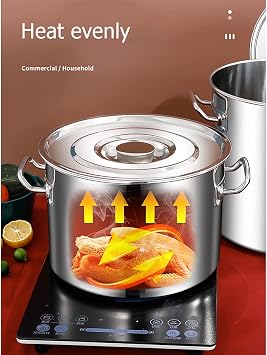 304 Stainless Steel Stock Pot with Cover, Stainless Steel Stockpot with Lid, Compatible with All Heat Sources, Silver,45 * 26.5cm,45 * 26.5cm(30 * 21cm)