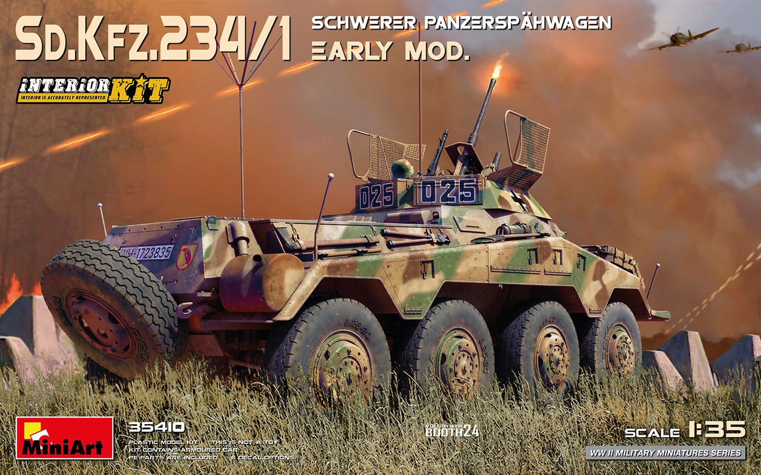 Mini Art 35410 1:35 Sd. Kfz 234/4 Pancerspähwag z Int. - wierna replika, modelarstwo, plastikowy zestaw do montażu, majsterkowanie, hobby, klejenie, zestaw modelarski, montaż, nielakierowany