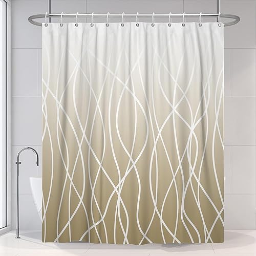 Miniatura 174 de Cortina de ducha pequeña a rayas gris claro degradado para baño, 36 x 72 pulgadas, juego de cortina de ducha geométrica para cabina de RV con Gris