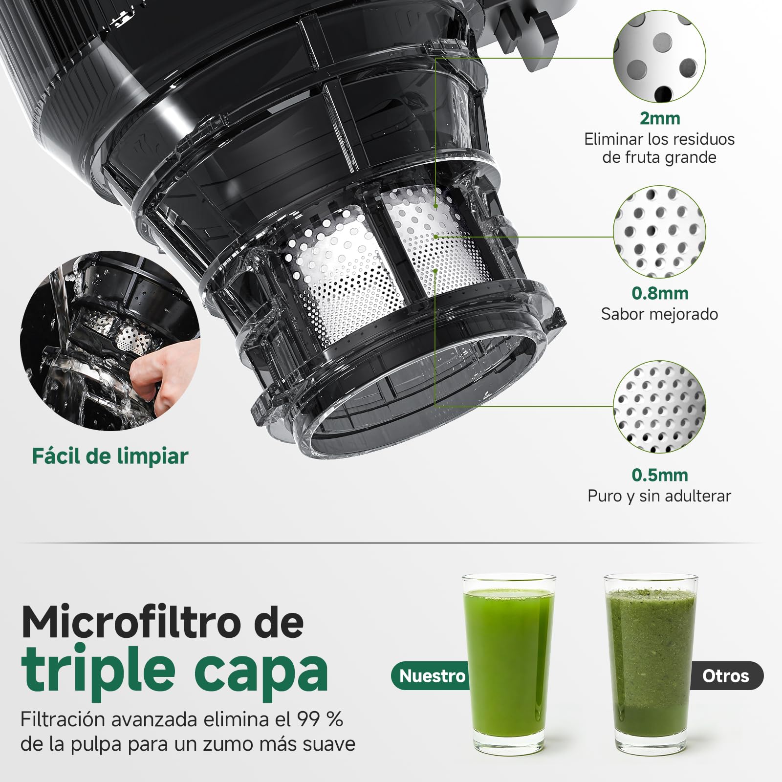 AMZCHEF Extractor de Zumo Automático Multifuncional de 250W, 150MM de Apertura, Exprimidor de Frutas y Verduras de 2 Litros con Triple Filtro - Negro