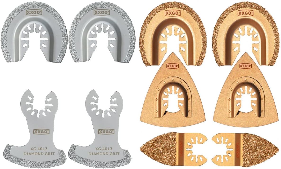 XXGO 10 Pcs Diamond Carbide Multi Tool Blades Compatible with Bosch Chicago Craftsman Dewalt Dremel Fein Genesis Harbor Freight Makita Milwaukee Porter Cable Ridgid Ryobi Rockwell XGM0604