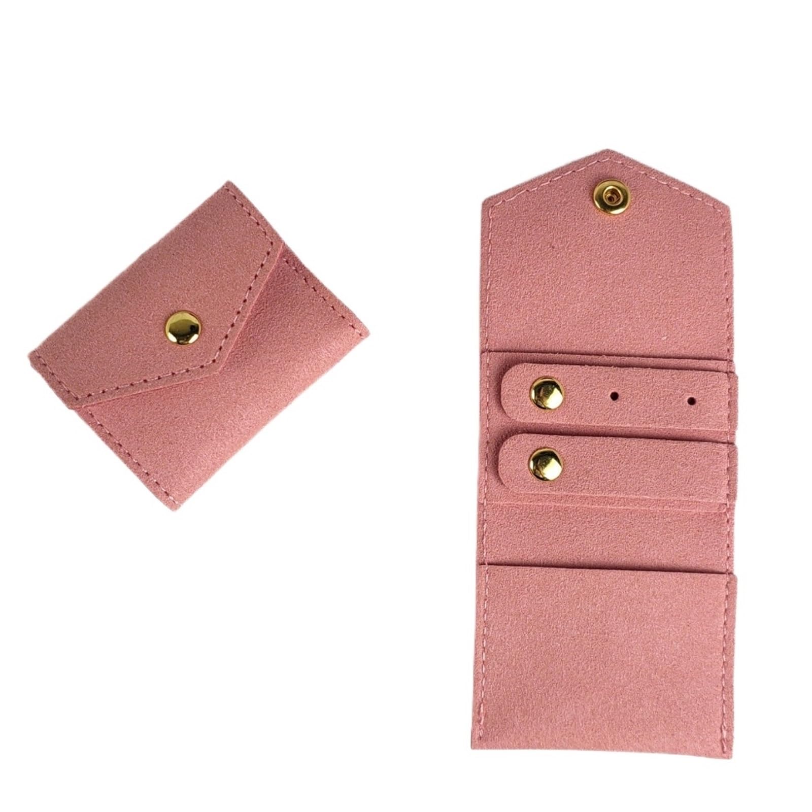 RUWLFE 2Pcs Mini Jewelry Display Bag Portable Roll Case Foldable Pouch ForTrips Gift for Rings, Necklaces, Earrings(Pink)