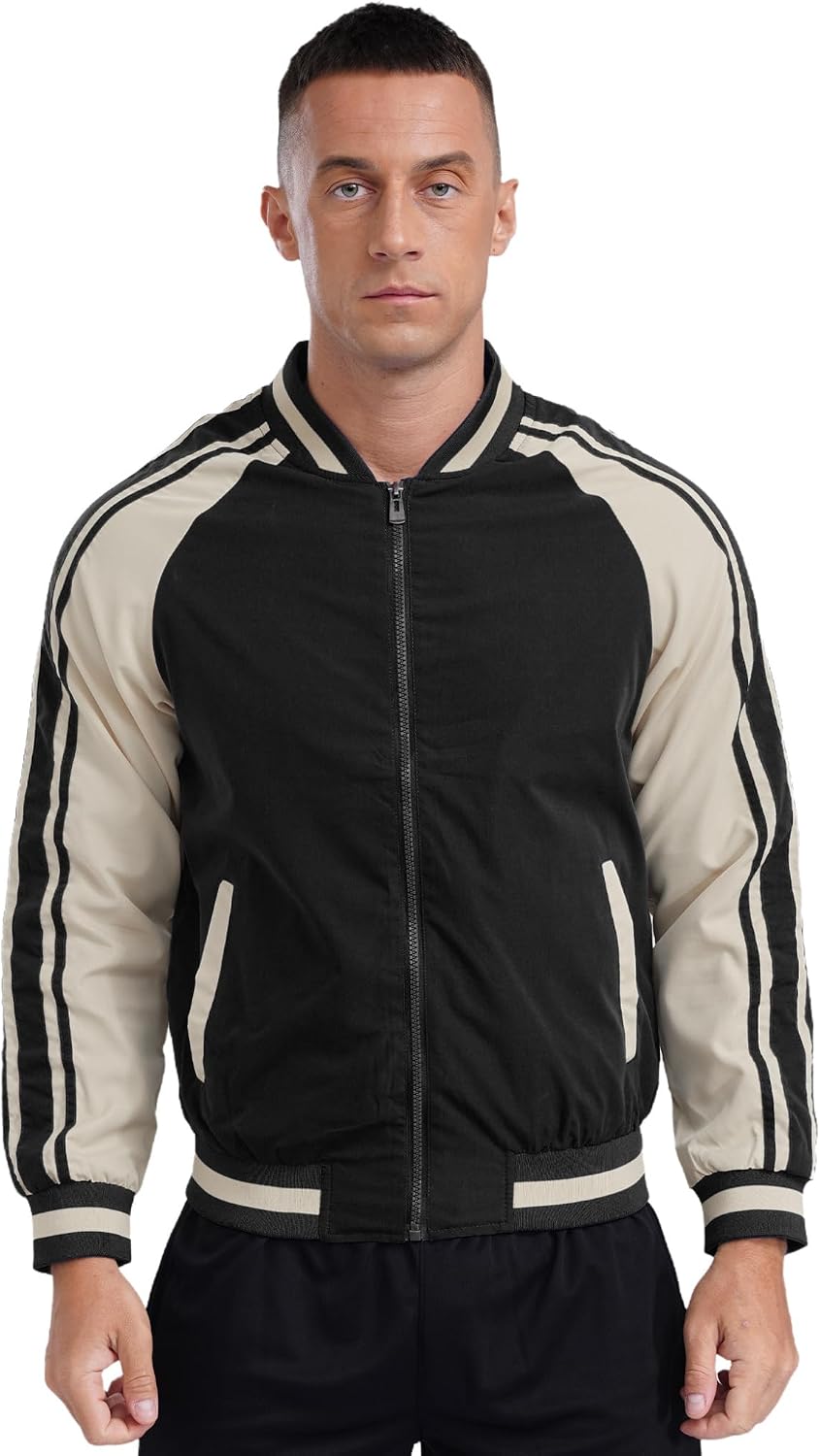 XUNZOO Mens Womens Varsity Jacket Causal Slim Fit Long Sleeve Bomber with Pockets Jacket Thin Baseball Jackets