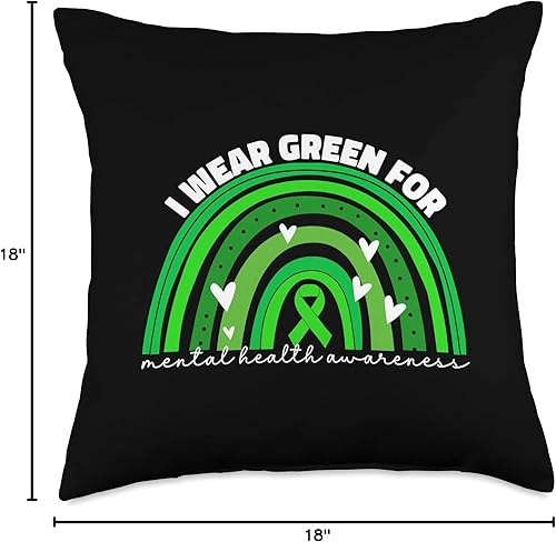 Miniatura 4 de Mental Health Awareness Month Designs Co. I Wear Mental Health Awareness Month - Almohada de arco iris verde, 18 x 18 pulgadas, multicolor