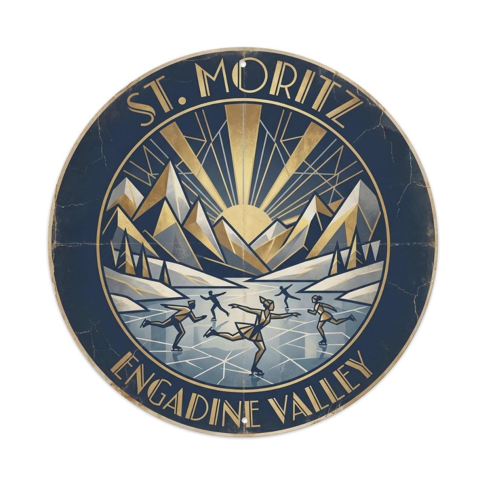 Engadine Valley Swiss Alps Vintage Travel Lake Metal Tin Sign Plaque Wall Decor for Cafe, Man Cave, Club Bar, Office, Home Garden Round Metal Poster 8x8Inch