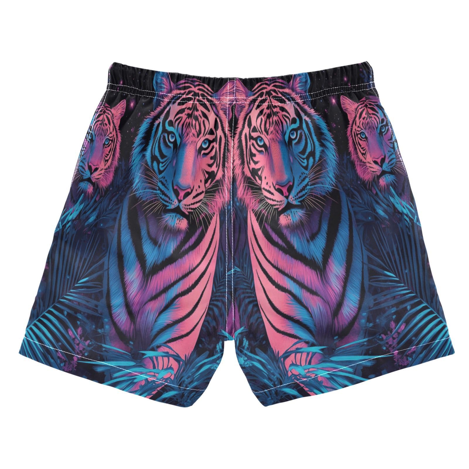 Jucciaco Boys Beach Board Shorts Tiger Cat White Animal Quick Dry Swim Trunk Swimwear for Kids