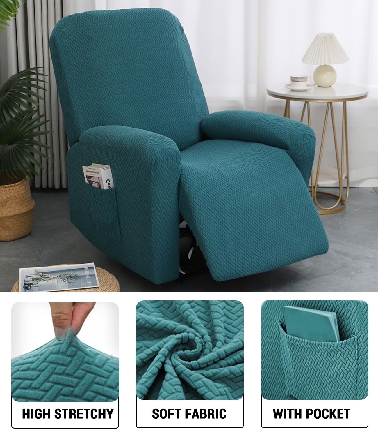 Sessel Überzug, Sesselbezuge Stretch mit Taschen, All-Inclusive,