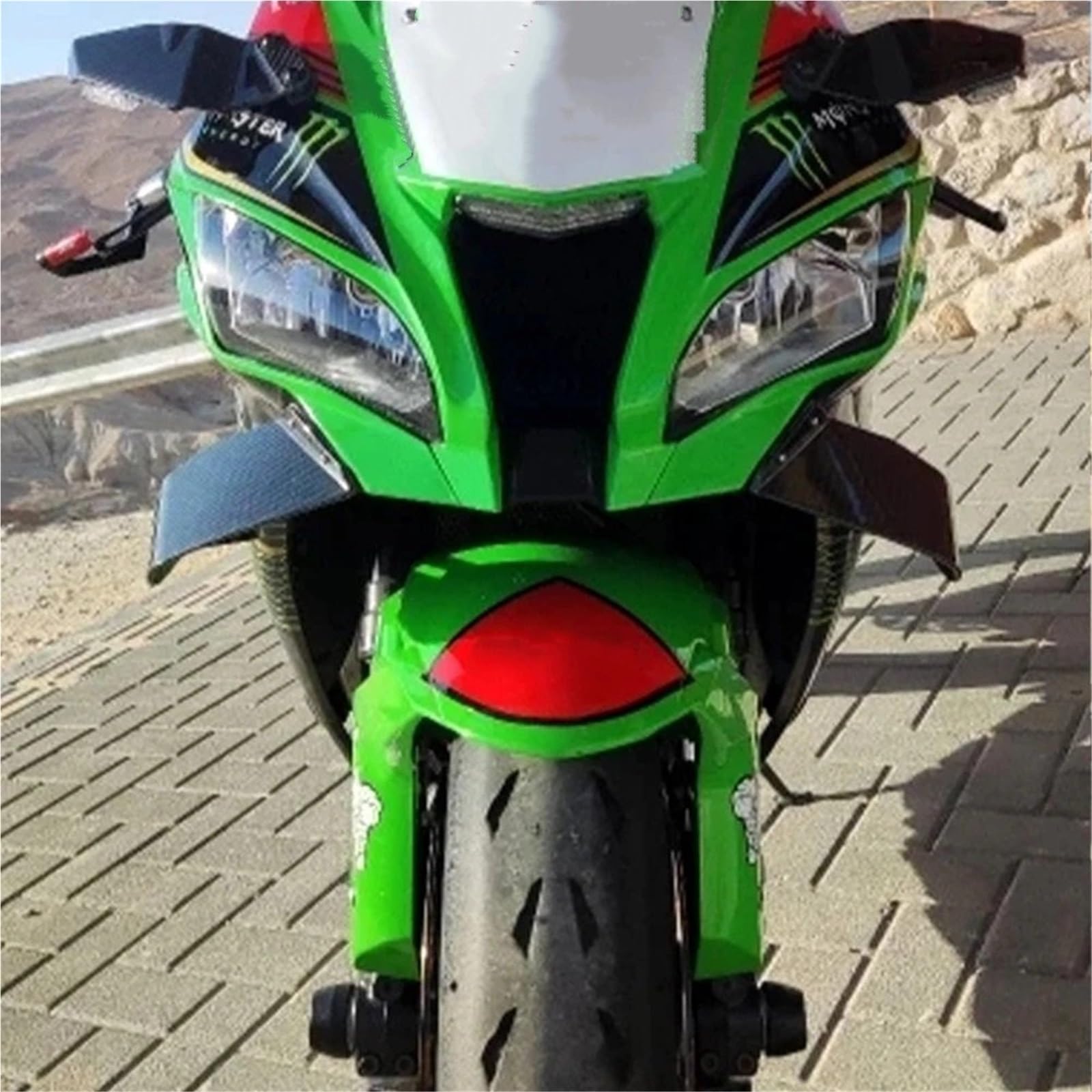 Front Bumper Splitter dachowy Pasuje do KAWASAKI ZX10R ZX-10R 2017 2018 2019 2020 2021 Zestaw części owiewki Stały winglet Aerodynamiczne skrzydła Spoiler