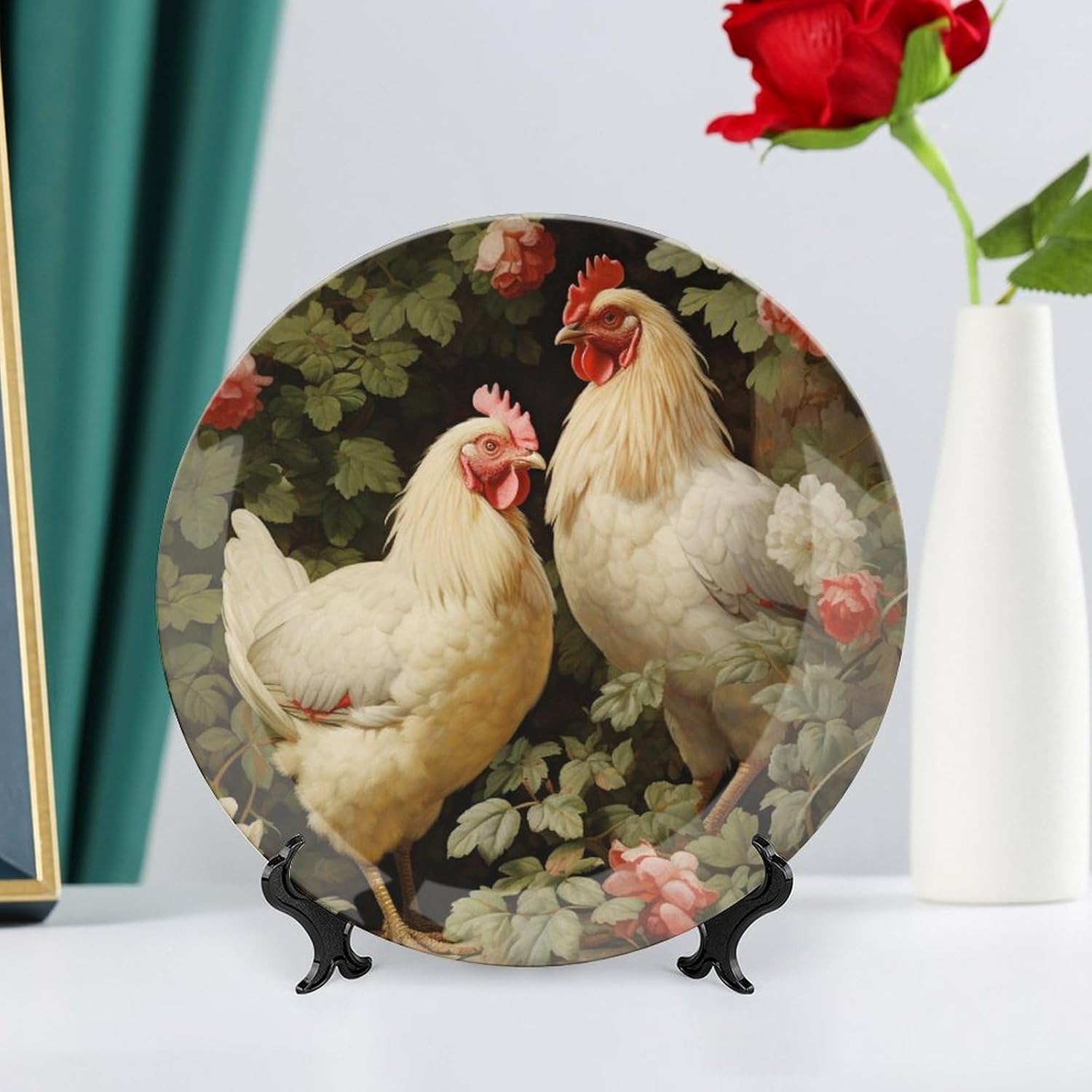 Vintage Rooster Bone China Plate - Farmhouse Kitchen Wall Art, Decorative Poultry Collectible for Rustic R5 Home Decor Bone China Decorative Plate, 10inch Wall Art Home Decor