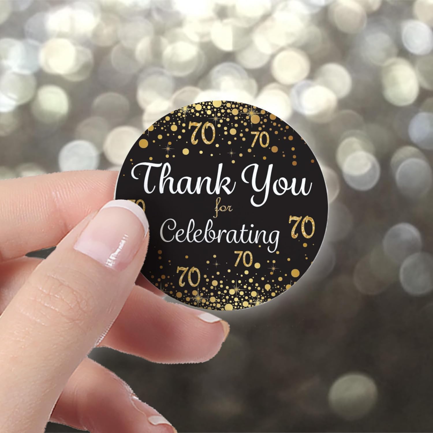 Black and Gold 75th Birthday Thank You Stickers - 1.75 in - 40 Labels - Image 2