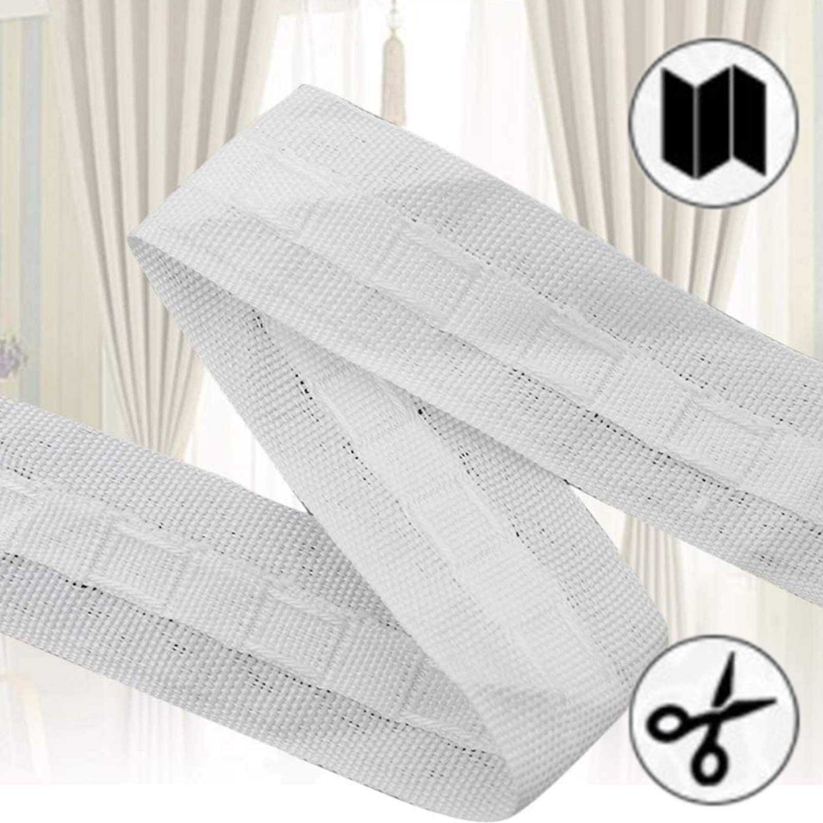 Plisséband voor gordijnen, 30 m x 2,5 cm, met 50 haken, afneembaar, wit, voor ramen en deuren