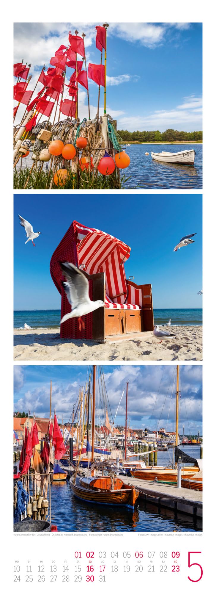 Wellengang Triplet-Kalender 2027 | Spaziergang entlang der Küste | Stilvoller Meeres-Kalender im schlanken Hochformat (24x66 cm) | Triplet-Fotografie