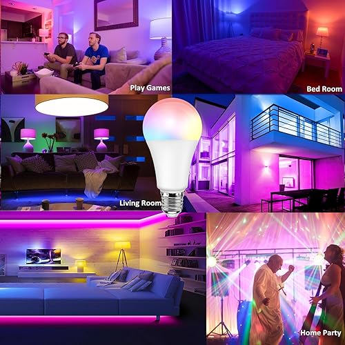 Miniatura 7 de Bombilla que cambia de color, bombilla LED RGB equivalente a 40 W, 5 W A19 E26 6500 K blanco, memoria, 16 opciones de color multicolor, regulable,