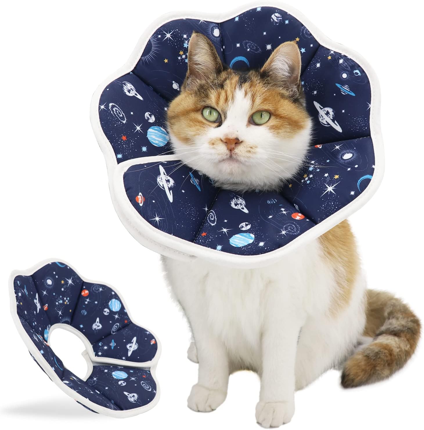 QIYADIN Soft Cat Cone, Adjustable Recovery Collar After Surgery to Prevent Licking Wound, Protective Cat Neck Cone, Comfortable Pet Elizabethan Collar for Cats Kittens and Puppies (Medium)