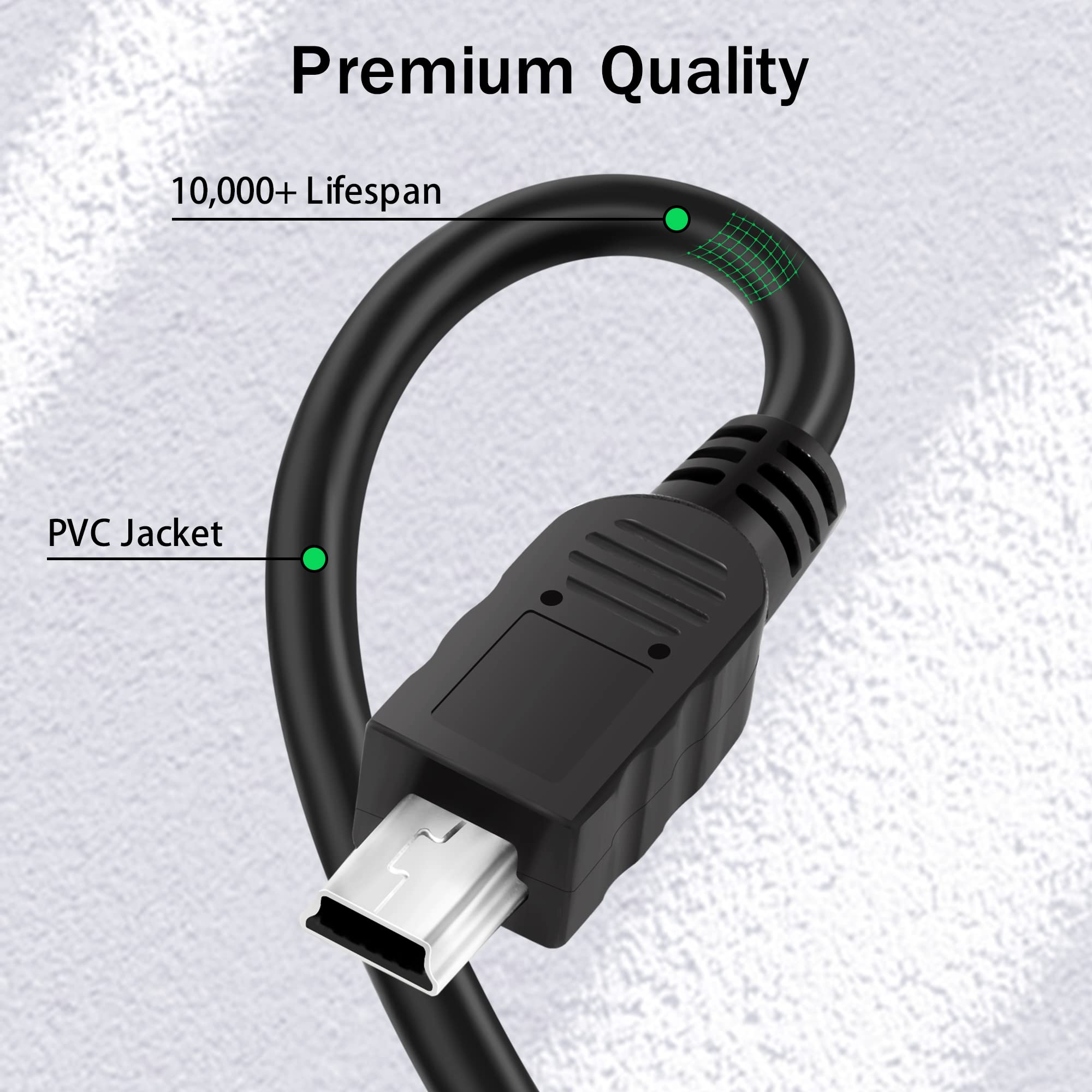 Kabel USB C na mini USB 1,2 m (3 sztuki), USB C do mini, 5-pinowy kabel do ładowania i synchronizacji danych, kompatybilny z kalkulatorami Texas Instruments, kontrolerem PS3, aparatem cyfrowym