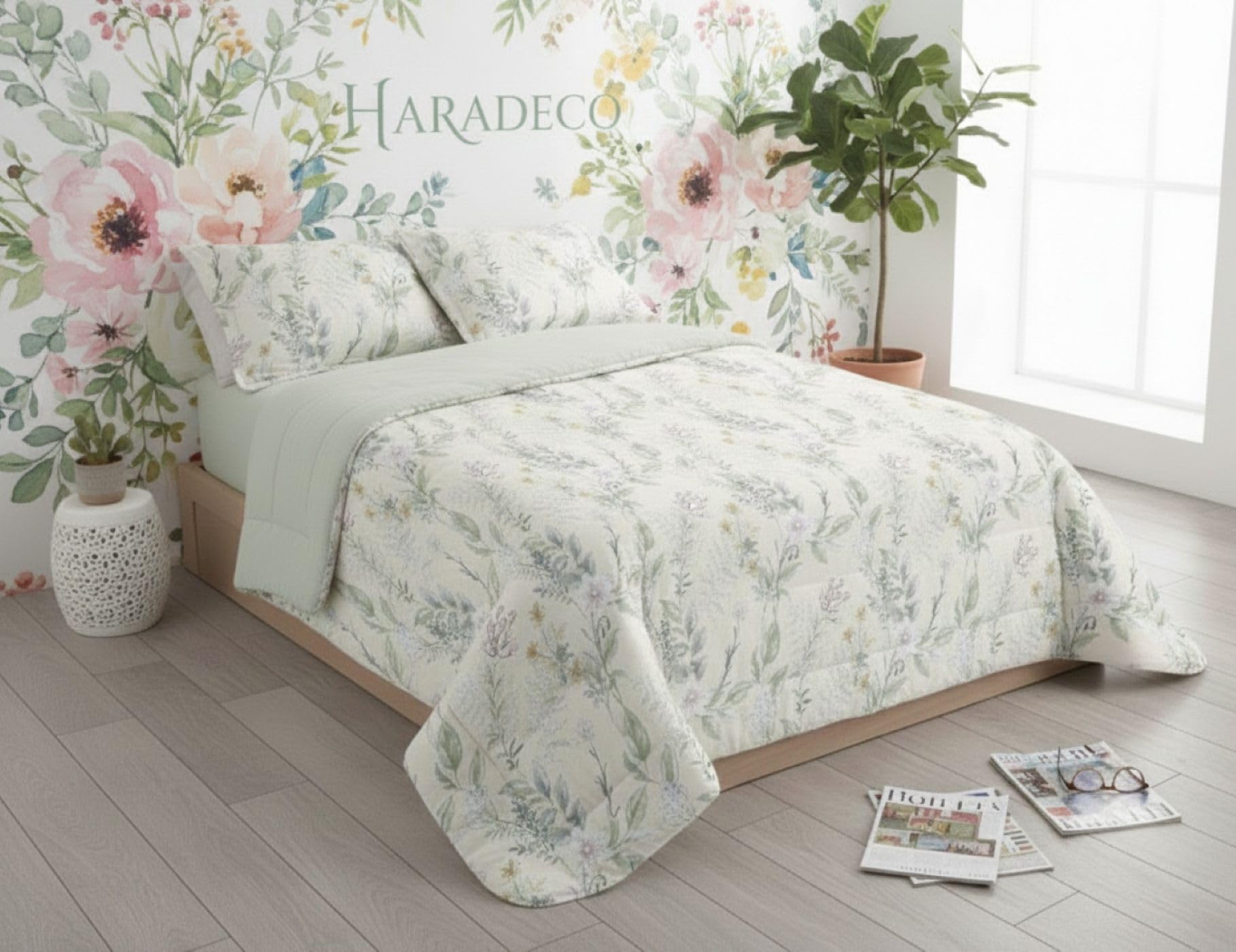 HaraDeco Edredón Sherpa Reversible Invierno 230x270 cm - Colcha Térmica con Borreguito 430gr para Cama 135, Boutí Estampado Incluye Fundas Almohada 50x70 cm para Entretiempo y Inviernos