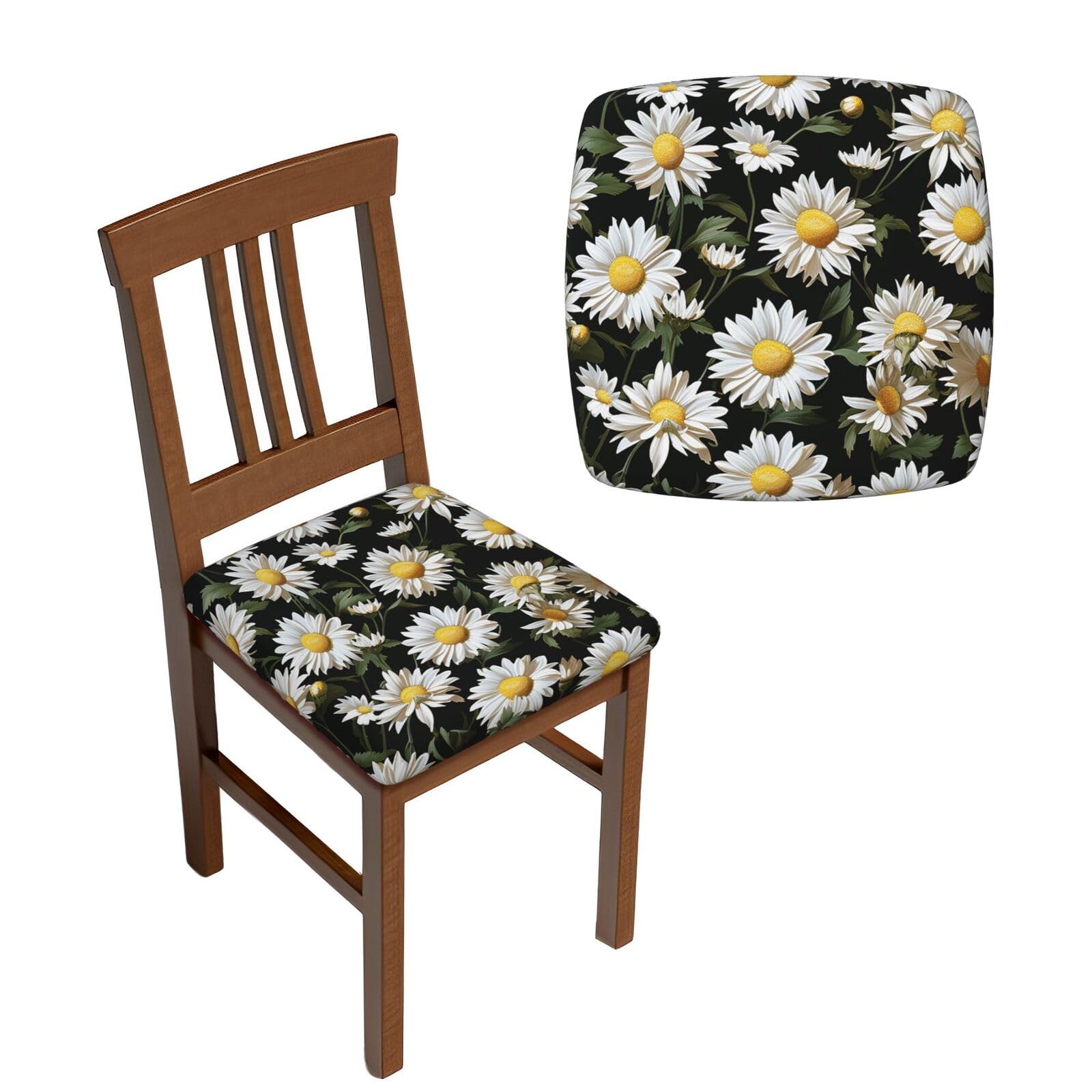 NONHAI 6PCS Dining Chair Seat Covers Set Daisy Stretch Removable Chairs Covers Washable Seat Cushion Slipcovers Protector for Dining Room Kitchen Chairs