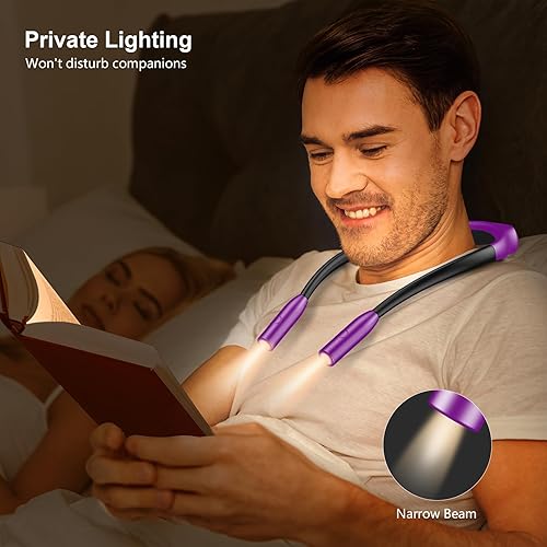 Miniatura 6 de Gritin Luz LED de lectura para cuello, luz de libro para leer en 3 colores, brillo regulable, brazos flexibles, más de 80 horas de funcionamiento,