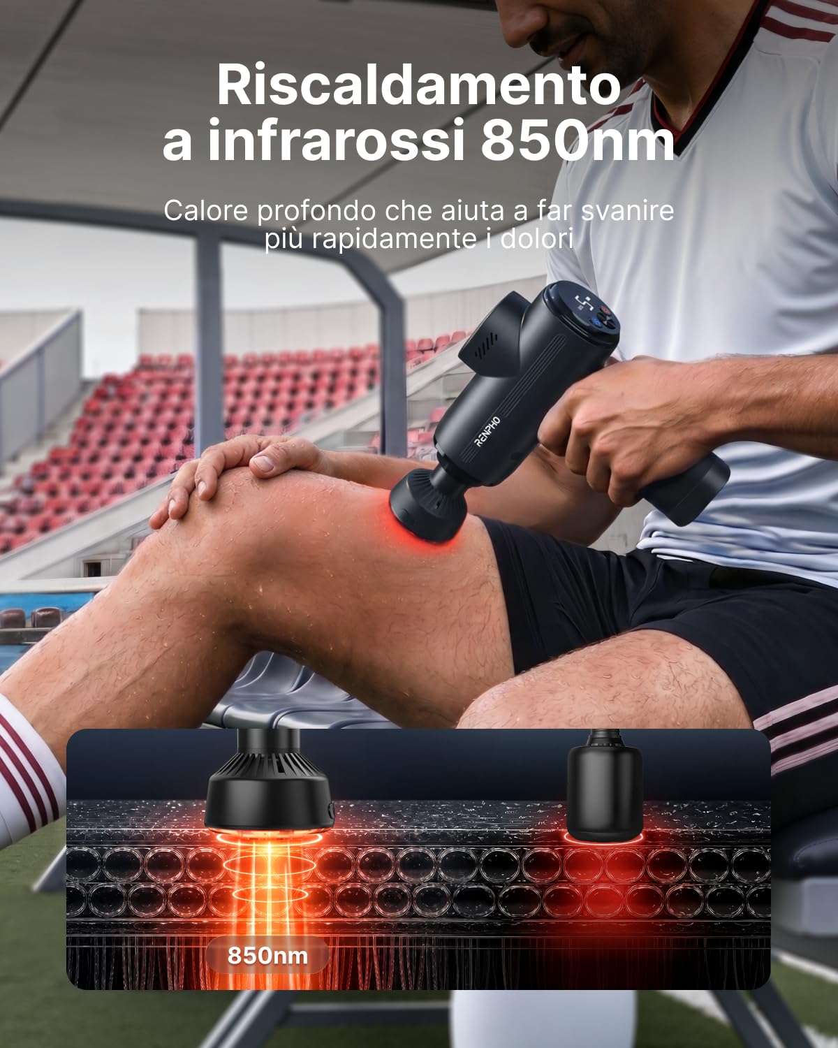Pistola Massaggio Muscolare RENPHO Active Thermacool 2 Rosso con Riscaldamento a Infrarossi, Testina Rinfrescante