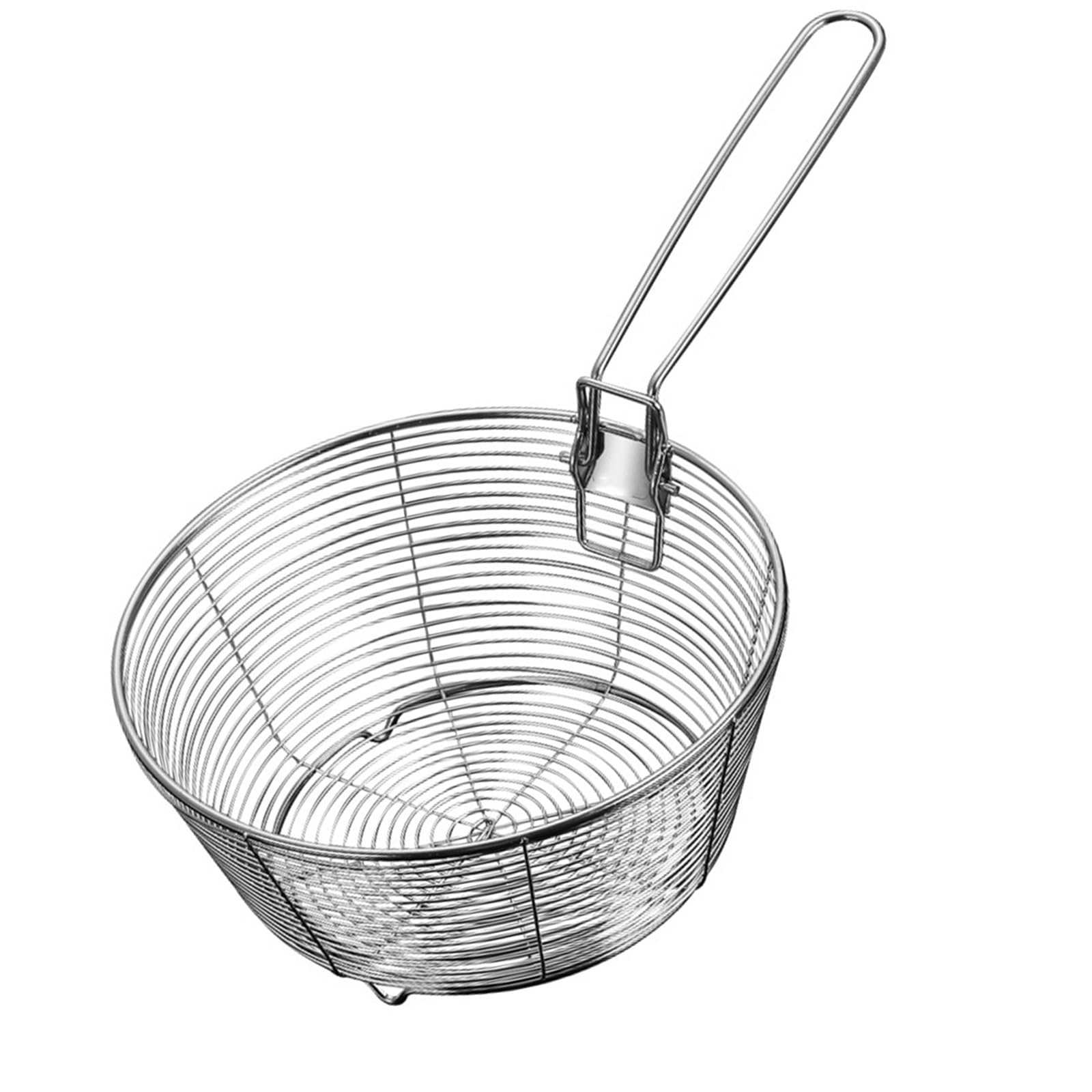 Tsophreniq Food Grade Round Fry Basket with Ergonomic Handle for Frying Noodles and Filtering Fruits Kitchen Colander Filter