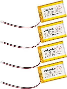 3.7V 103450 2000mAh LiPo Battery, 1S 3C Rechargeable, Micro JST 1.25 Connector, Dual Protection Board, 4 Pack