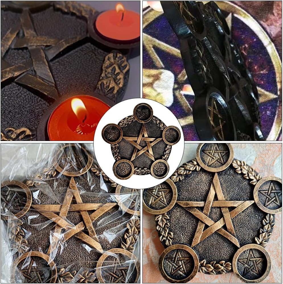 Star Candle Holder Pentacle Altar Plate Resin Tealight Holder Tray Witchcraft Altar Supplies for Witchcraft Wiccan Tarot Supplies