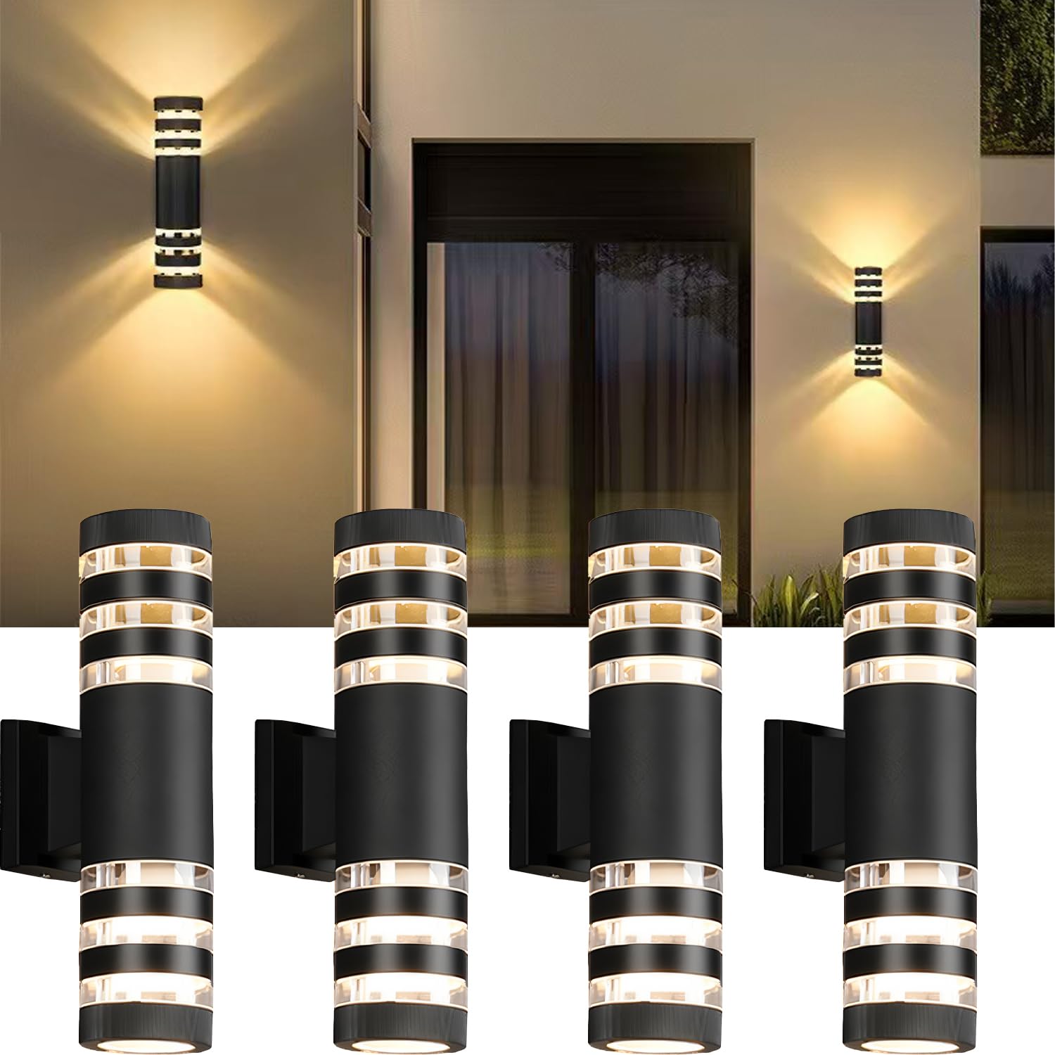 LED-Wandleuchten, zylinderförmig, 18 W, moderne Außenwandleuchte, 4000 K, weißes Aluminiumgehäuse, wasserdicht, IP65, LED-Außenleuchte, Wandhalterung für Haus, Terrasse, Garage, Garten, 38,1 cm, 4