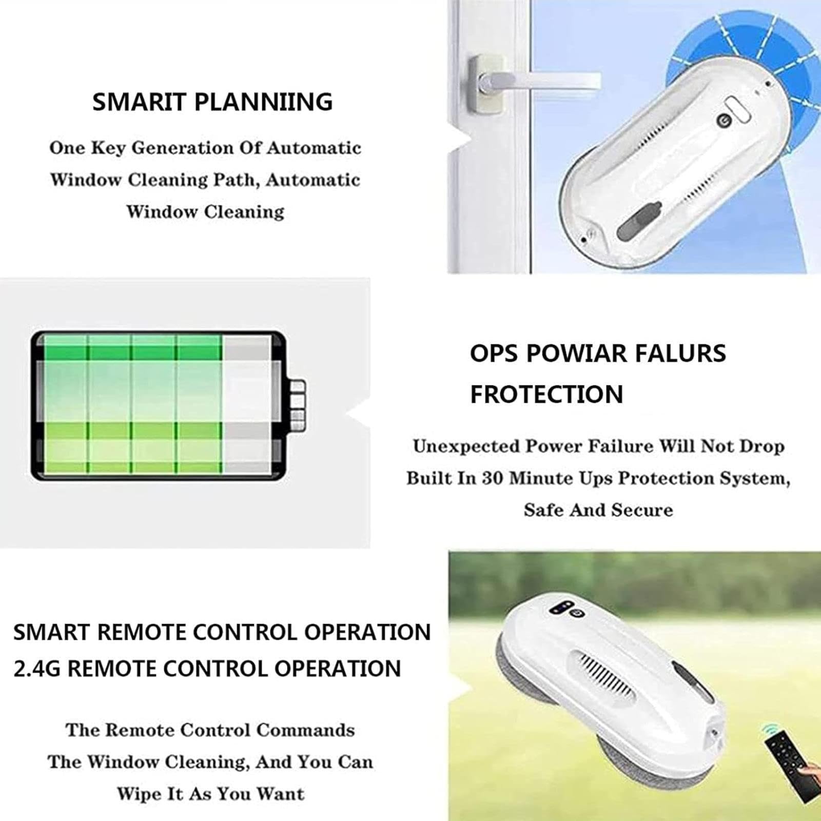 Robot limpiador de ventanas con spray automático de agua, 2800 pa de succión fuerte eléctrica, limpieza inteligente de vidrio, robótica, para exteriores/interiores