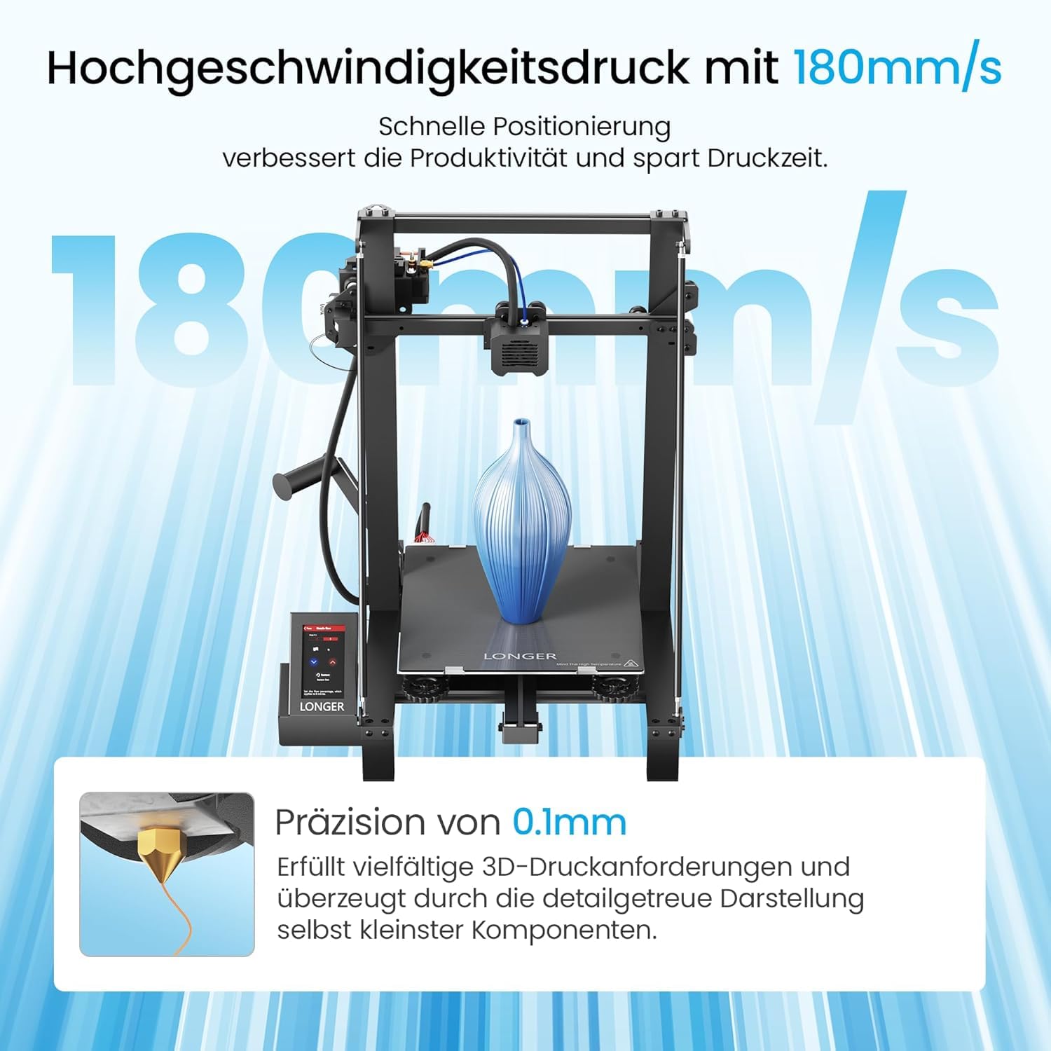 Longer 3D Drucker LK5 Pro, Große, 3D Printer mit 4,3 Zoll Touchscreen, Open Source, Verbessertes Doppelgebläse-Kit, 0,1mm Präzise, 32-Bit Mainboard,Druckgröße 30X30X40CM