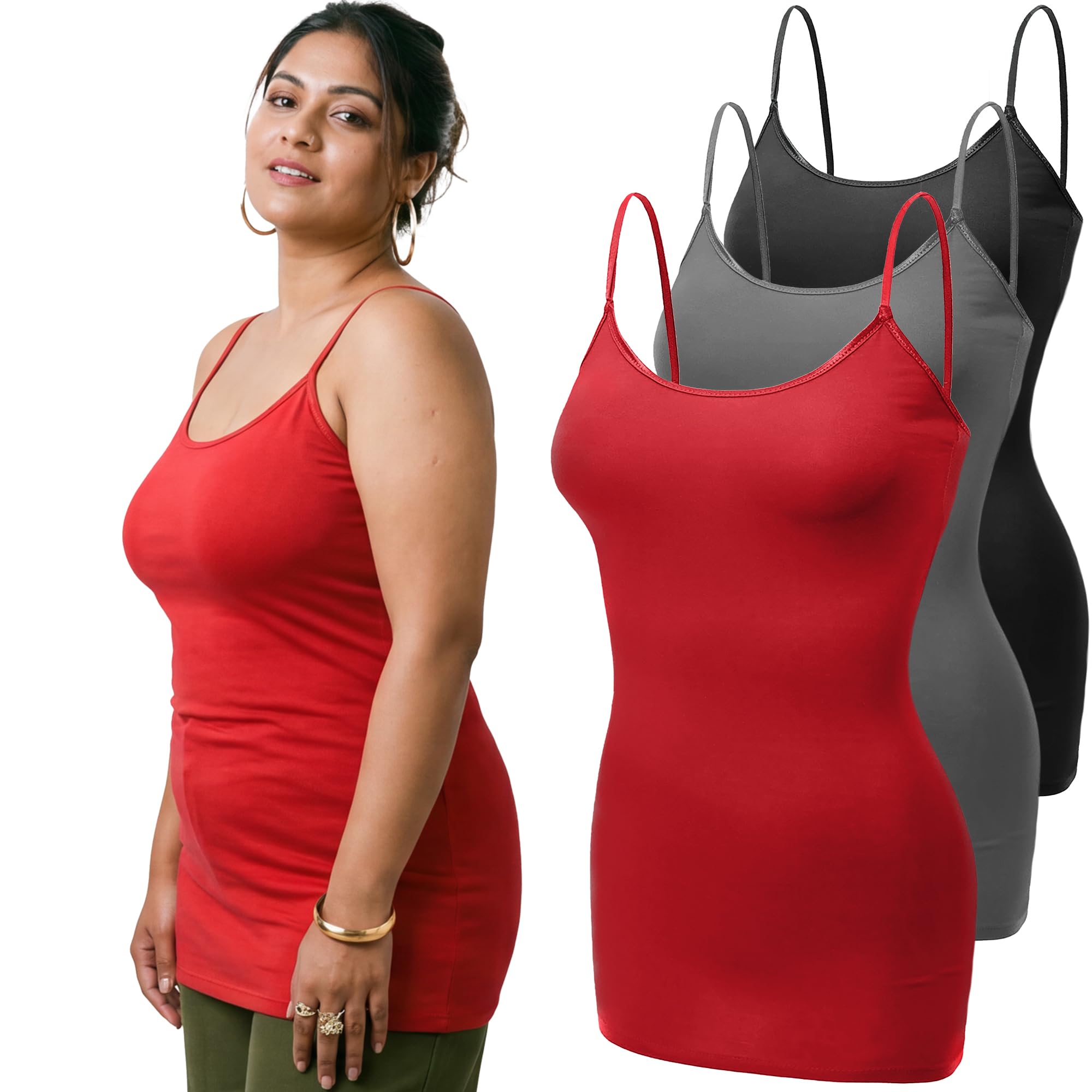 Emmalise Women's Basic Casual Long Camisole Adjustable Strap Cami Layering Top