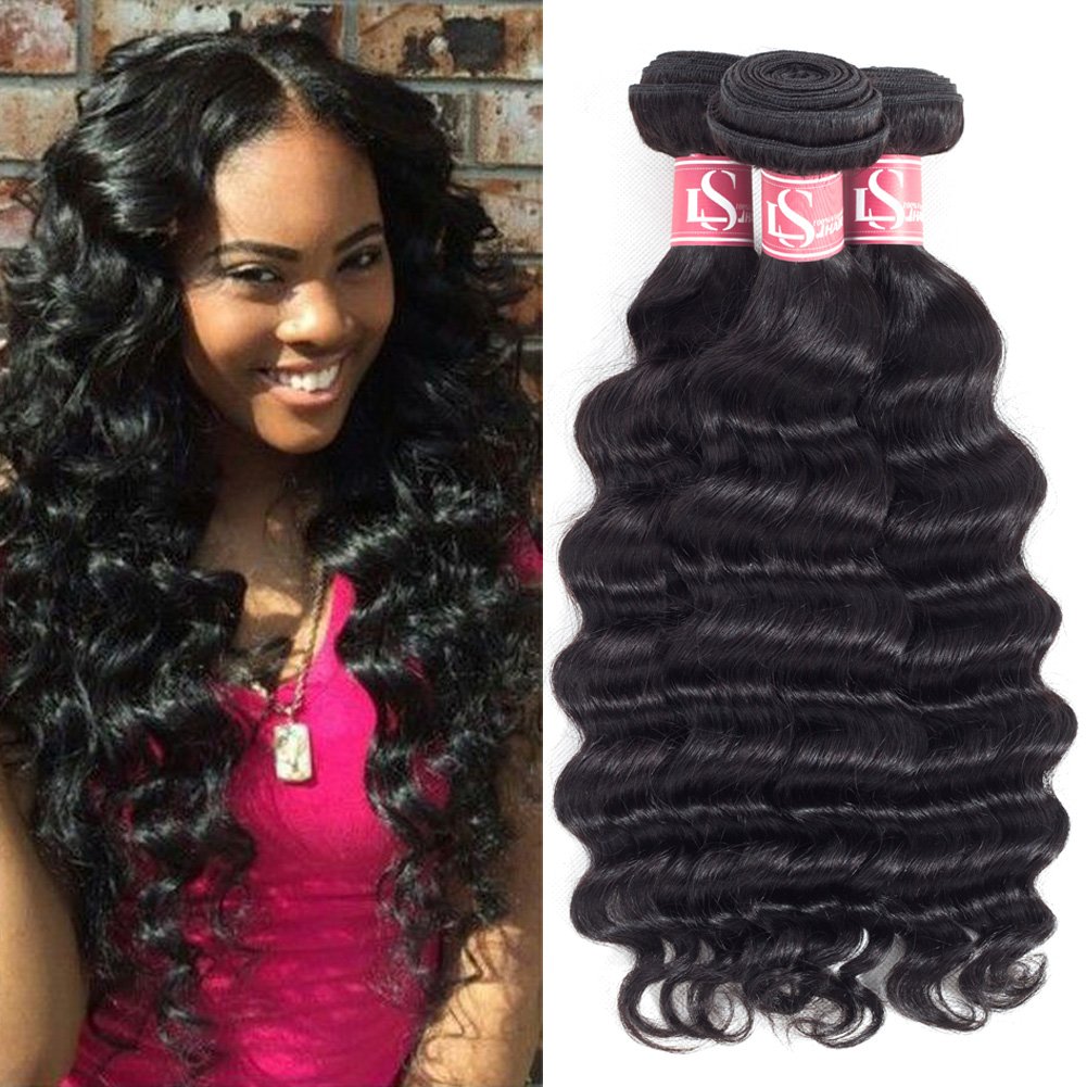 LSHAIR 10A Loose Deep Wave Bundles 20 22 24 inch 3 Bundles of Peruvian Virgin Hair Loose Deep Weave Bundles Natural Black Color Total 300g…