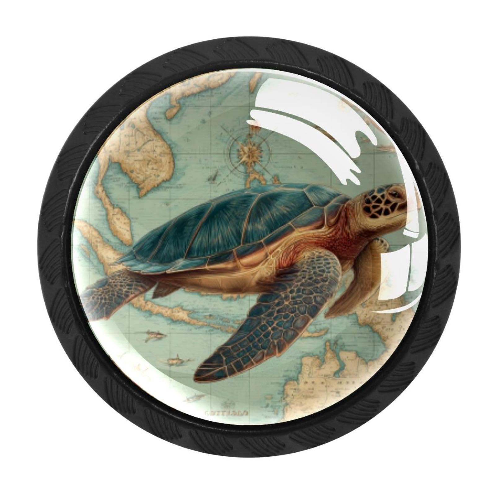 CHENZZZZ 4 Pack Retro Map Cute Sea Turtle Drawer Knob Cabinet Hardware