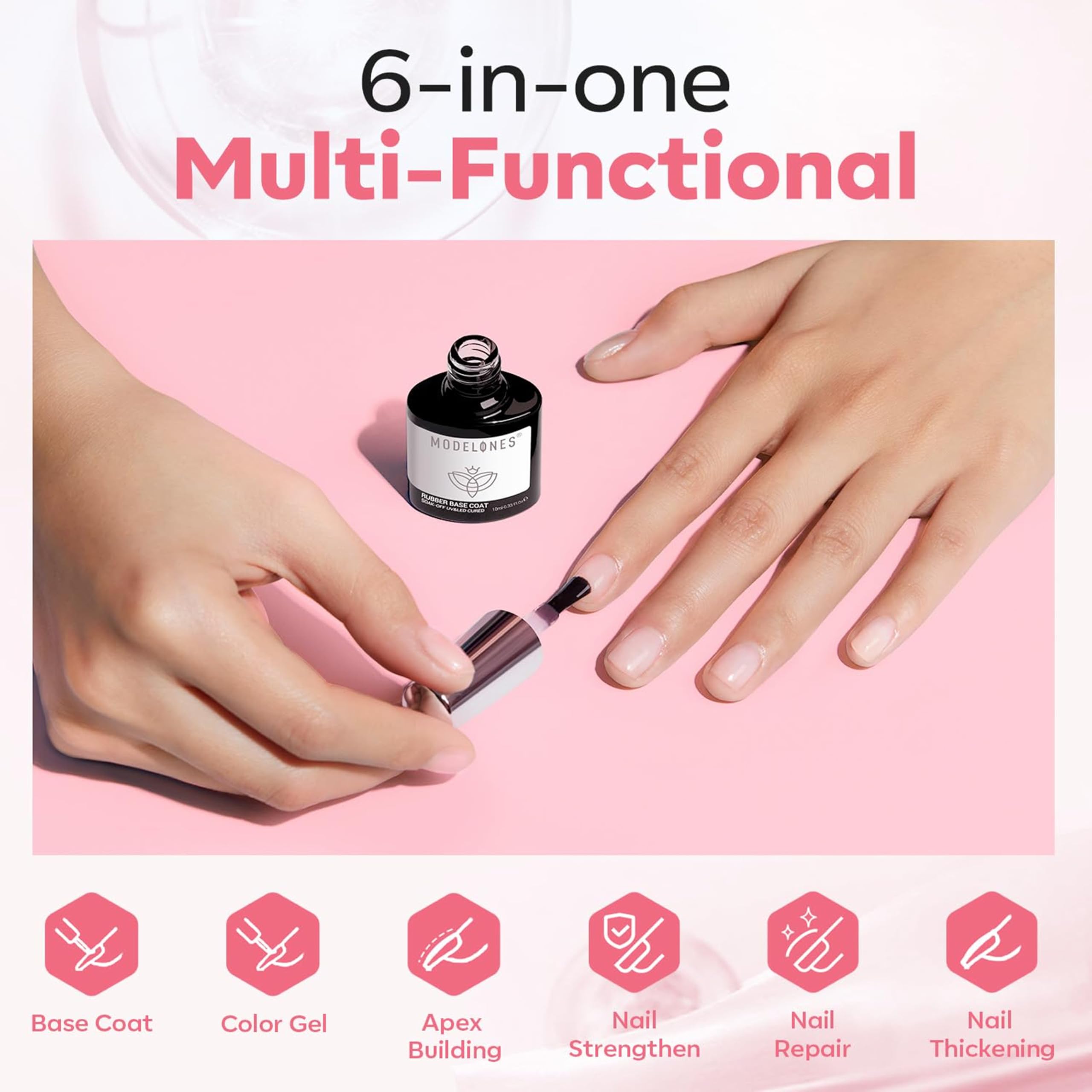 modelones Builder Rubber Base and Top Coat Gel Set for Nails from BELLE GAGA® Light Milky Baby Pink 6 in One Nude Color Base Coat Strengthen Apex Building Extension Long Last Protect Soak Off Manicure for Fragile Nail Art DIY Home 1