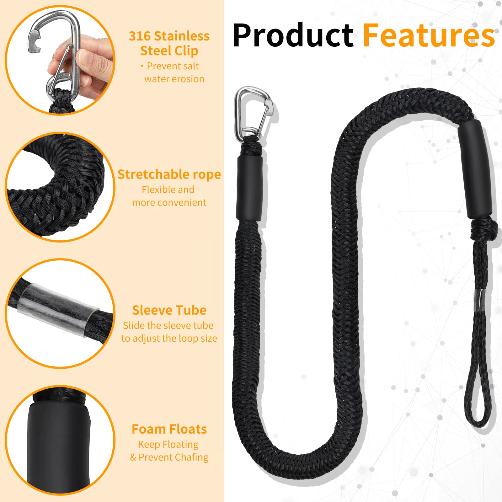 EFUTURETIME 2 x Cime e Cavi per Imbarcazioni 10cm (4FT), Bungee Dock Line con Gancio, Cima da Ormeggio, Cavi per Ormeggio per Barche, Moto d'Acqua, Kayak, Pontone, Canoa