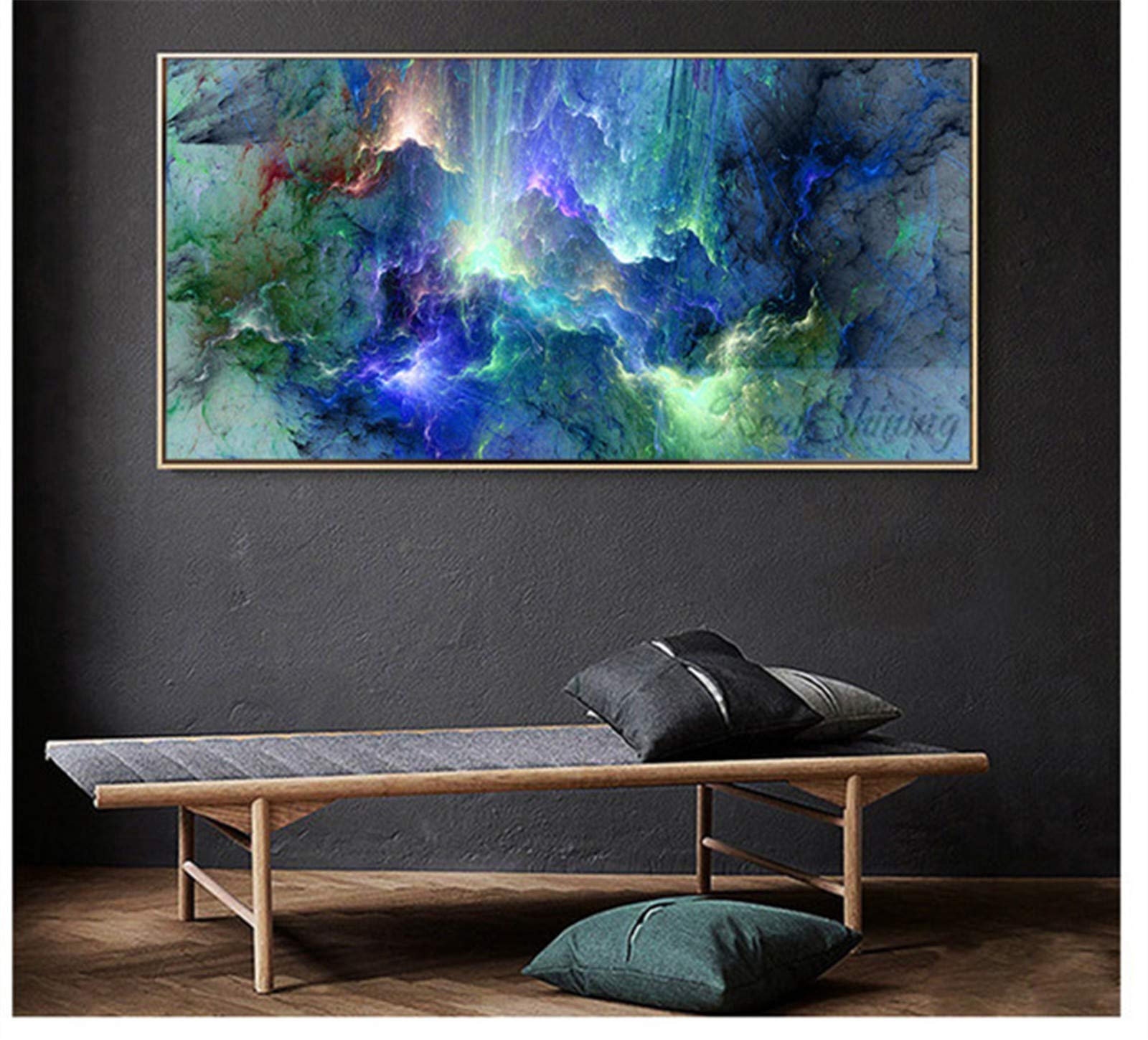 Peinture diamant complète nuages colorés grand format 80x220cm strass ronds pour salon