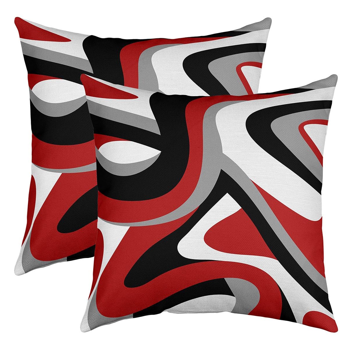 Red Gray Black Geometric Throw Pillow Covers Set of 2 Decor Pillowcase for Sofa Couch Bed Chair Car Modern Abstract Cushion Case Stripe Line Outdoor Pillows Covers Room Decor 16x16 Inch