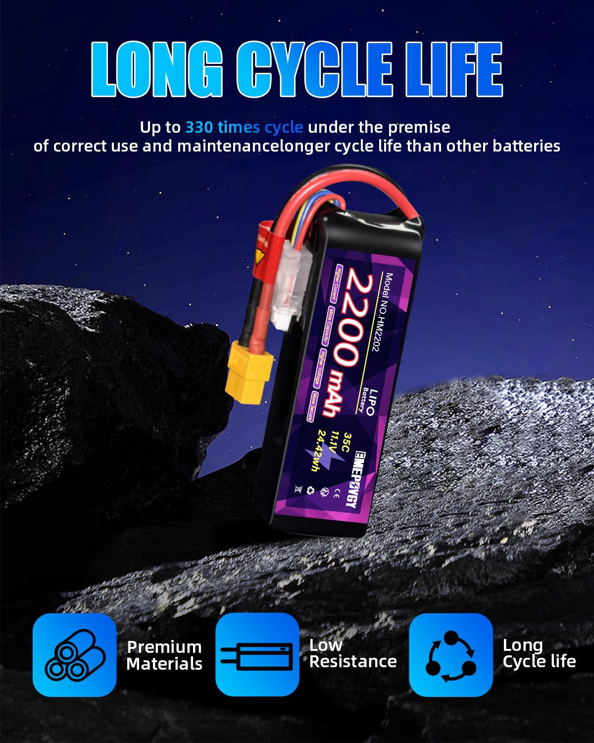 Batteria Lipo da 11,1 V 3S 2200 mAh 35C con spina XT60 per FPV Drone Quadcopter RC Airplane Aircraft (2 confezioni)