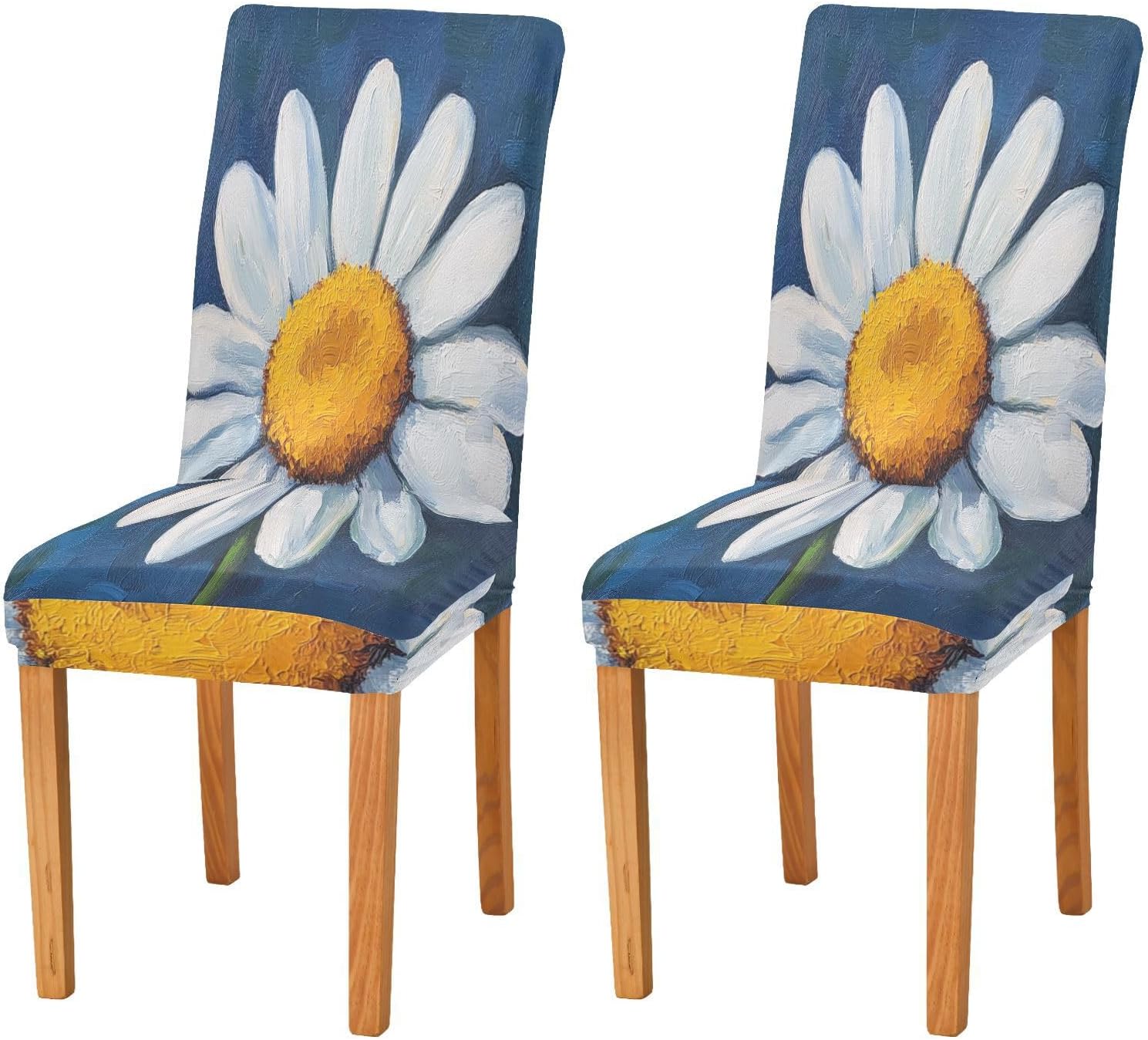 ALAZA Chair Covers for Dining Room, Watercolor Spring Flower Daisy Stretch Chair Cover Sets Chair Protector Removable Washable for Ktichen Restaurant Hotel