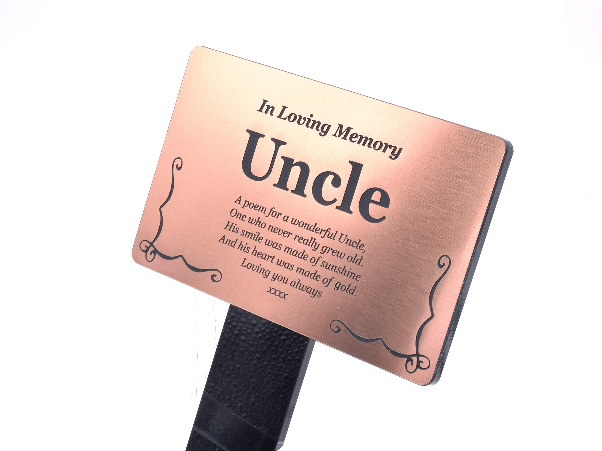 Origindesigned Copper Uncle Memorial Remembrance Plaque Stake - Gold/Silver/Copper/Black & White, Waterproof, Outdoor, Grave Marker, Tribute, Plant Marker (Copper)