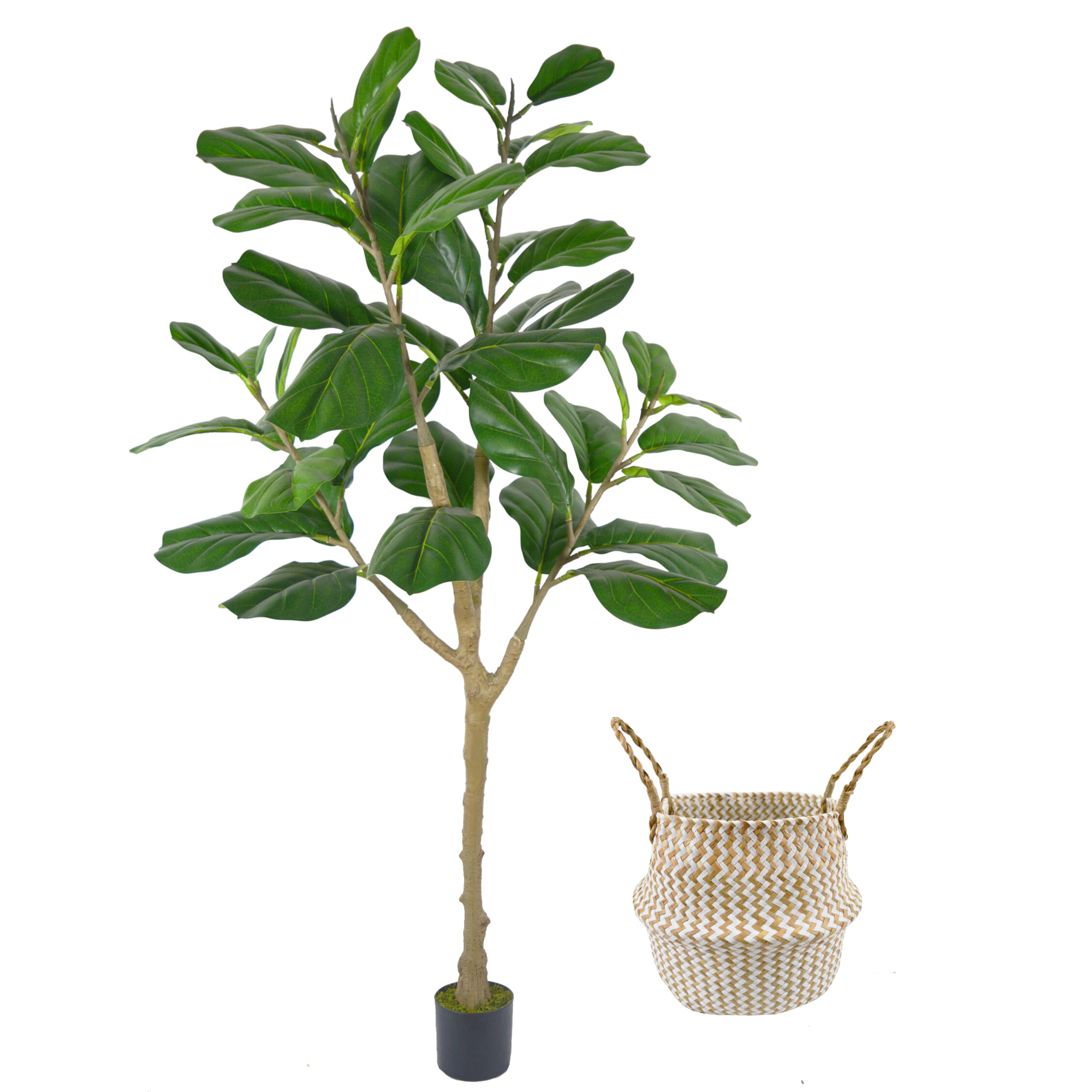 Warmplants Artificial Fiddle Leaf Fig Tree, 5ft Tall Fake Fiddle Leaves