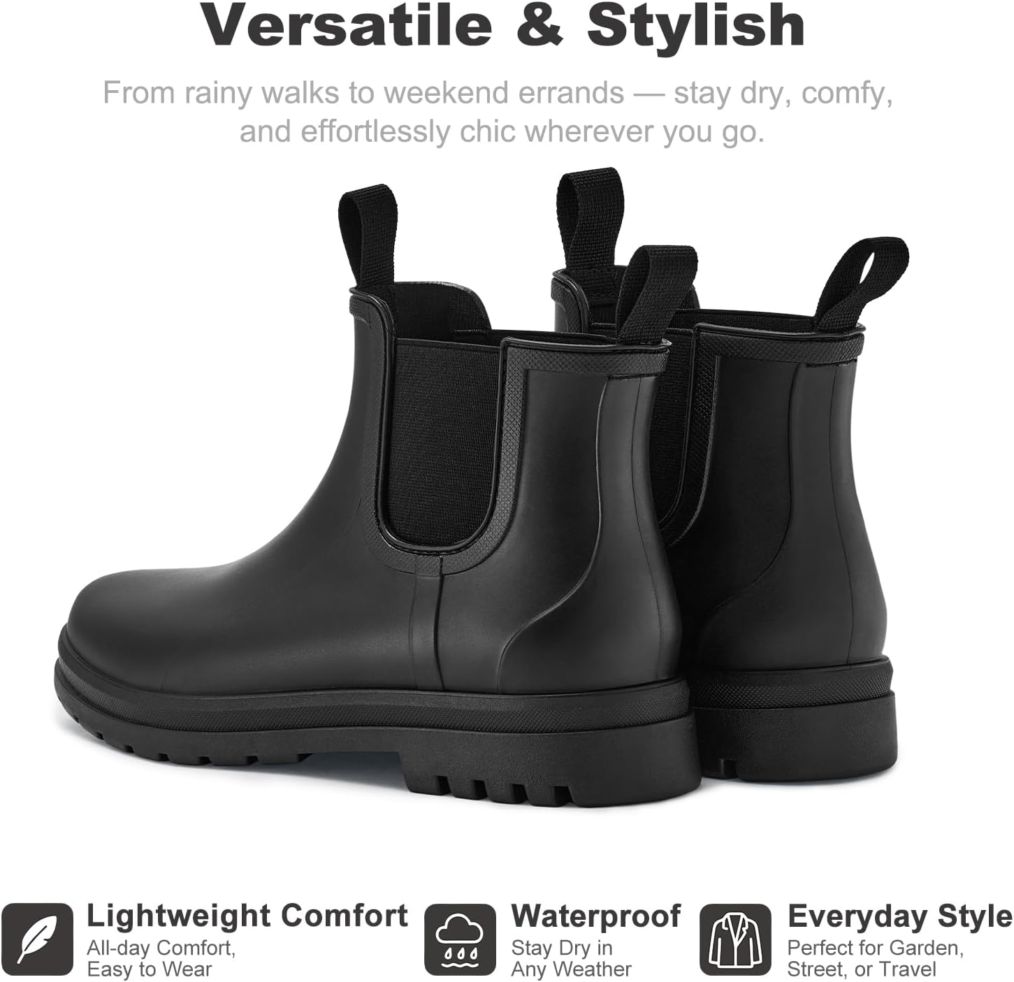 planone All-Day Comfort Short Rain Boots for Women Supportive Arch Support Chelsea Boots Fashion Waterproof Ankle Non-Slip Rubber Shoes with Removable Cushioned Insole - Image 6